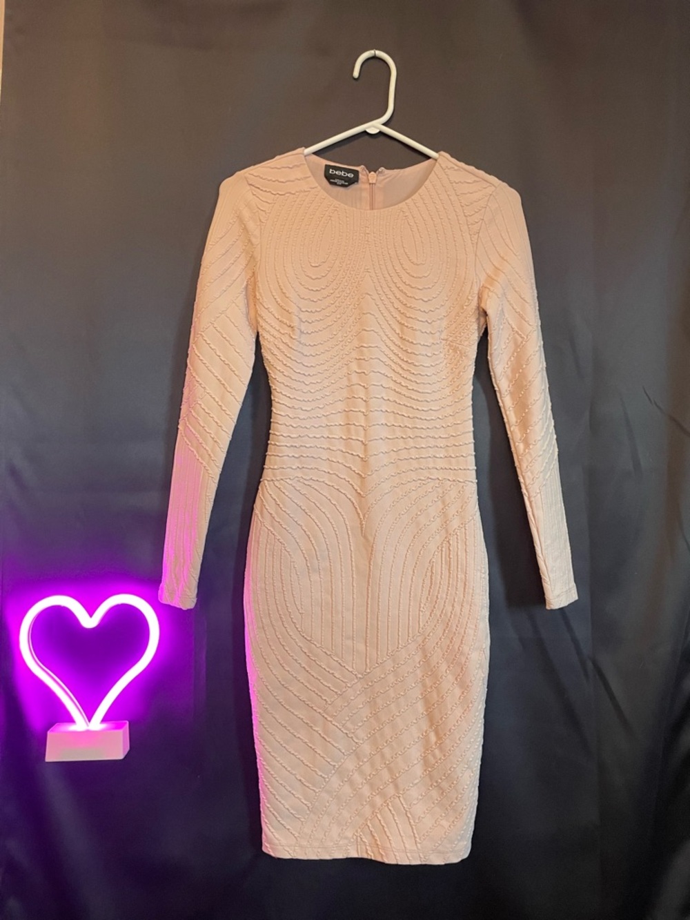 bebe Long Sleeve Bodycon Dress in Blush
